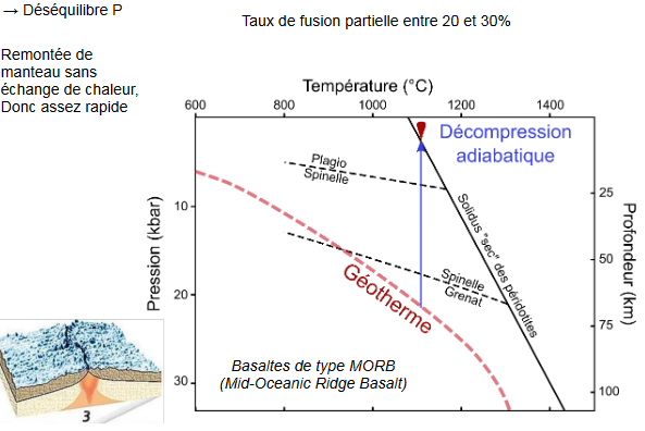 Processus fusion partielle du manteau au niveau des dorsales