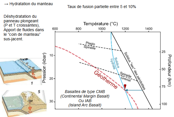 Processus fusion partielle du manteau au niveau de la subduction